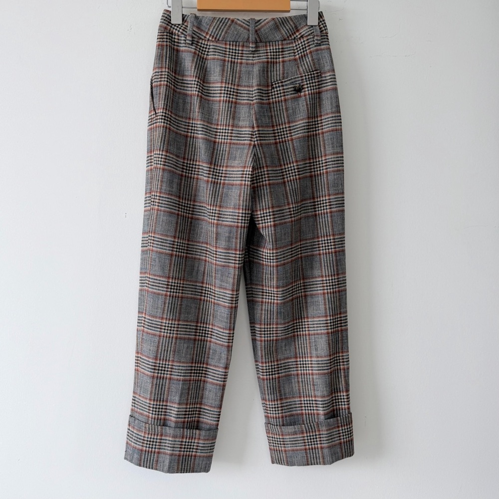 Wilfred Davita Plaid Wool Pants High Rise Cuffed Cropped Brown Check Trouser 0 - Picture 5 of 14